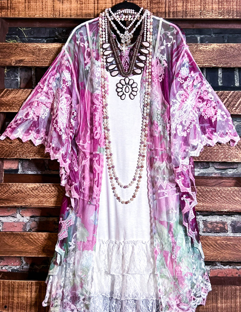 Roses Of Love Lace Floral & Wine Duster Kimono