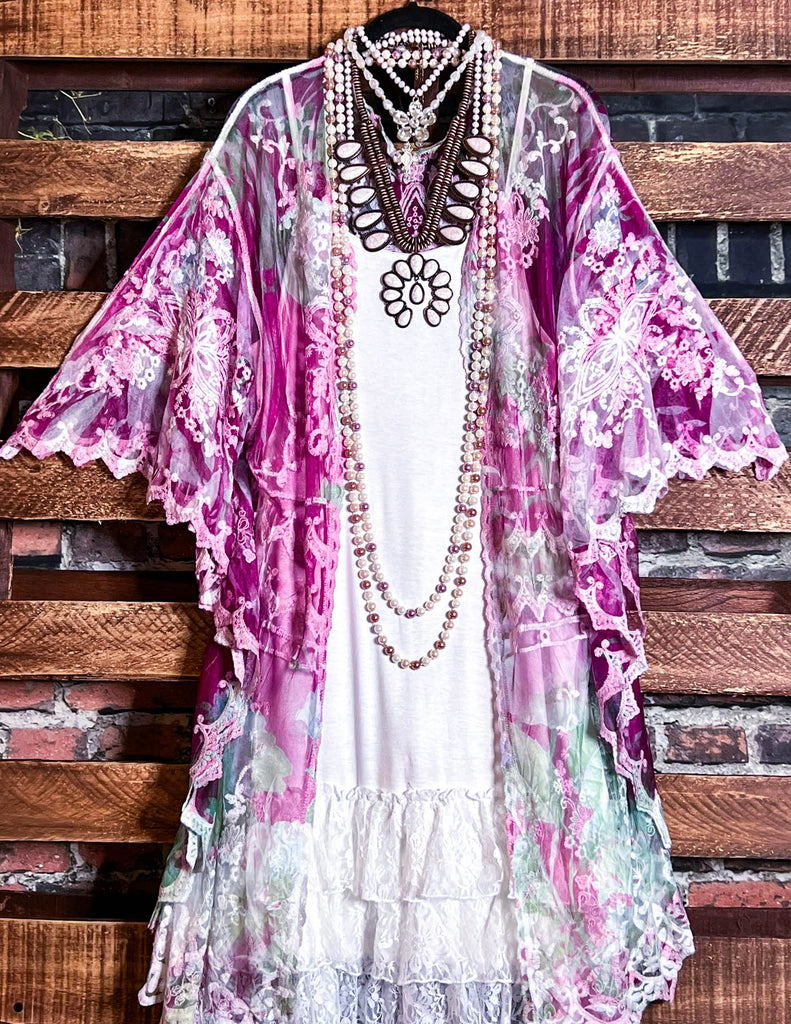 Roses Of Love Lace Floral & Wine Duster Kimono