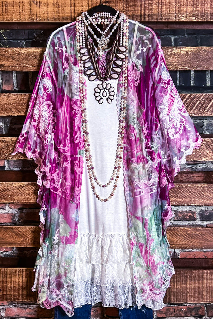 Roses Of Love Lace Floral & Wine Duster Kimono