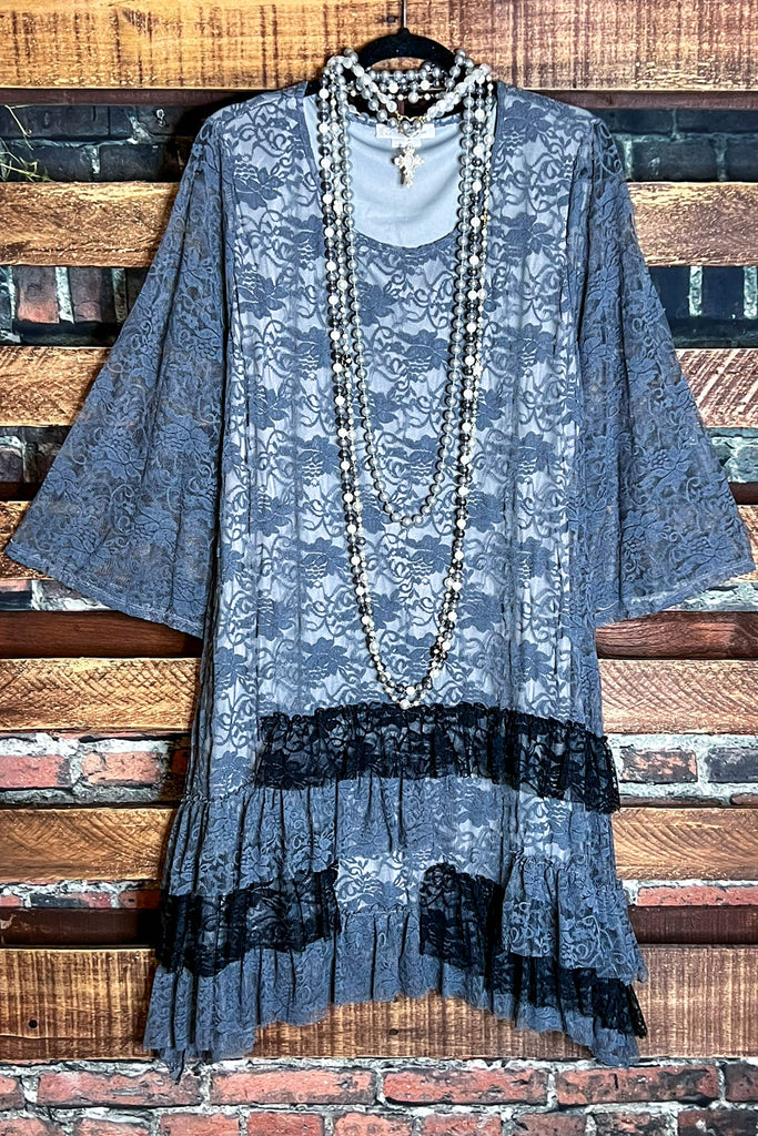 Pure Enchantment Lace Dress in Gray