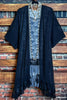 ALWAYS PRETTY BLACK LACE RUFFLE EMBELLISHED KIMONO