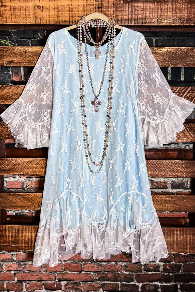 Moments To Treasure Blue & White Lace Dress