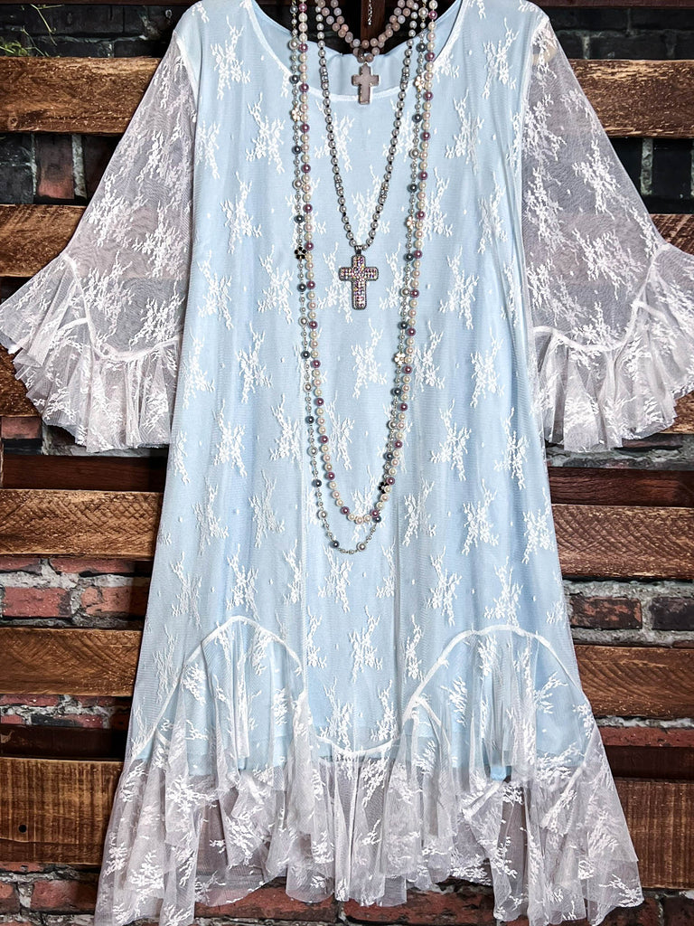 Moments To Treasure Blue & White Lace Dress