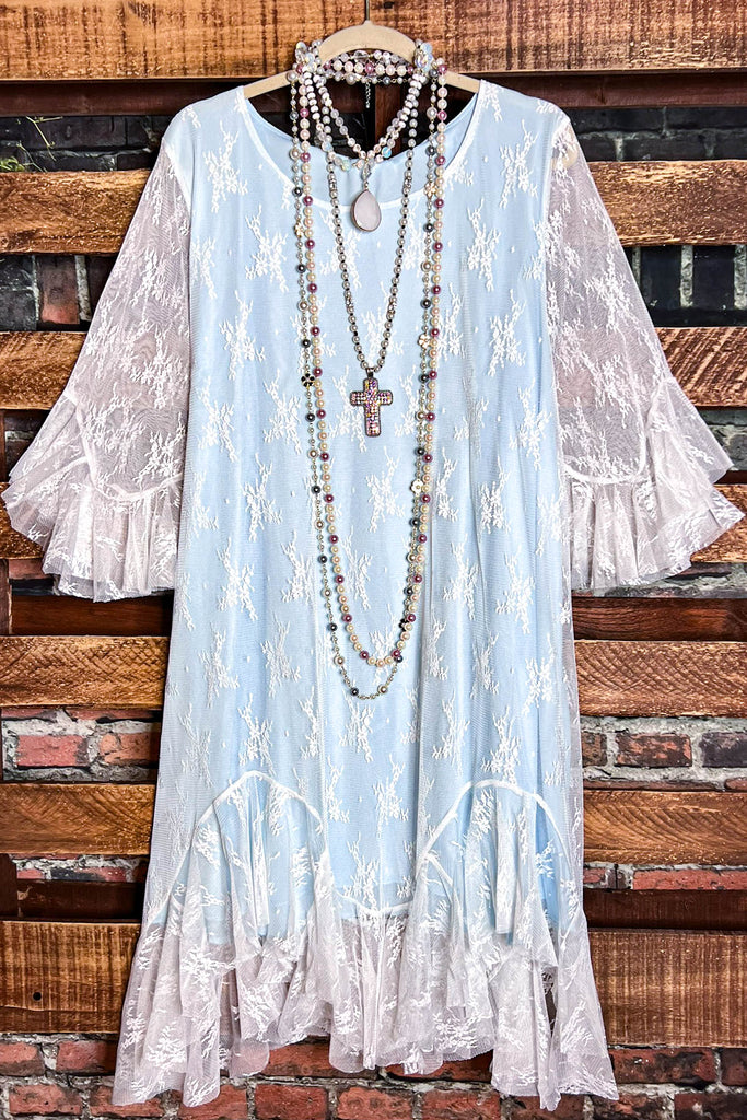 Moments To Treasure Blue & White Lace Dress