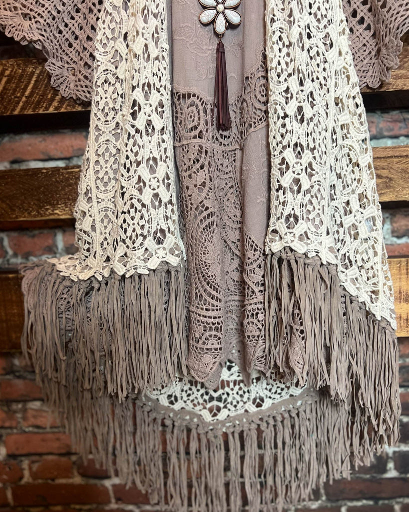 ORIGINAL BEAUTY BOHEMIAN CROCHET FRINGE VEST IN NATURAL