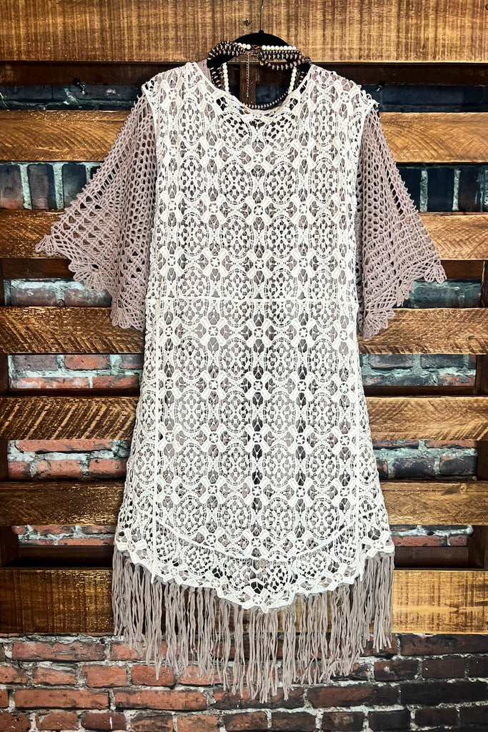 ORIGINAL BEAUTY BOHEMIAN CROCHET FRINGE VEST IN NATURAL