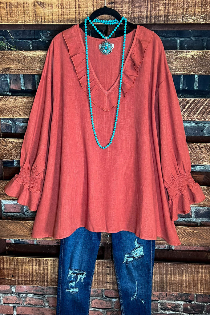 SOMETHING TO BELIEVE TUNIC IN RUST