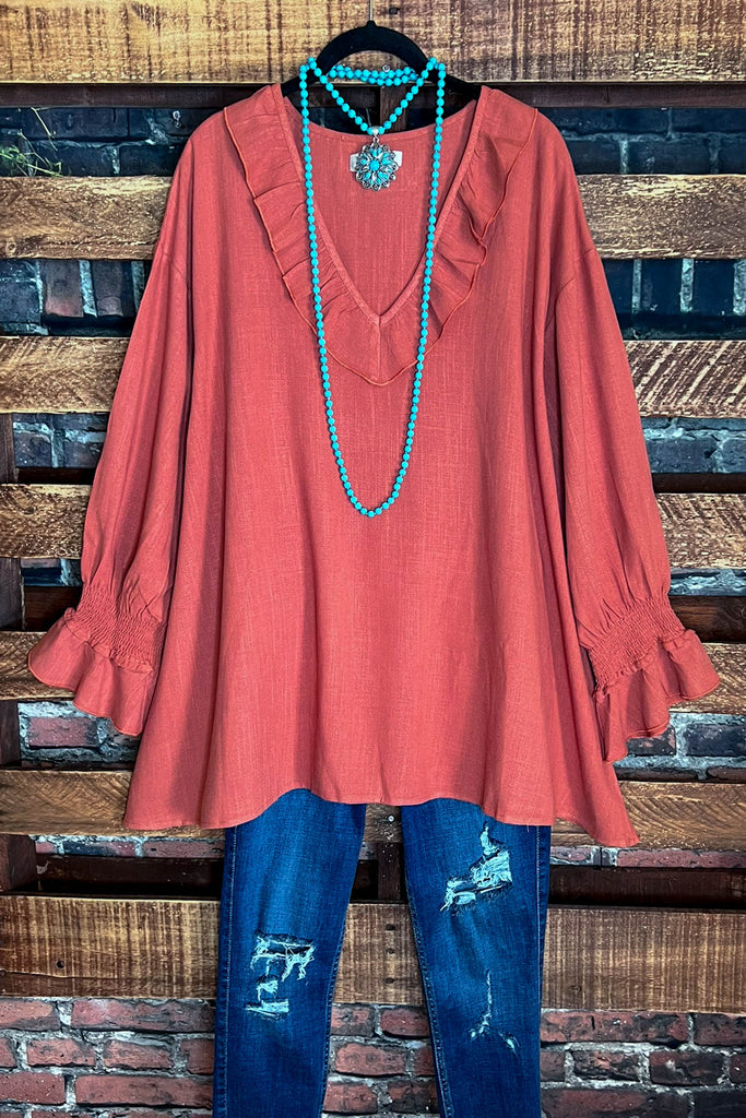 SOMETHING TO BELIEVE TUNIC IN RUST