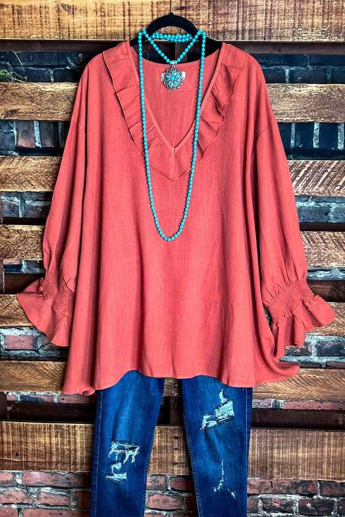 SOMETHING TO BELIEVE TUNIC IN RUST