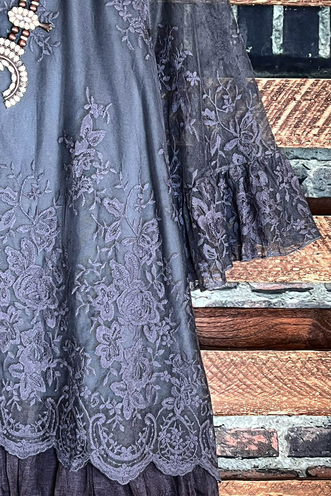 ADMIRE YOUR BEAUTY EMBROIDERED LACE DRESS IN DARK GRAY