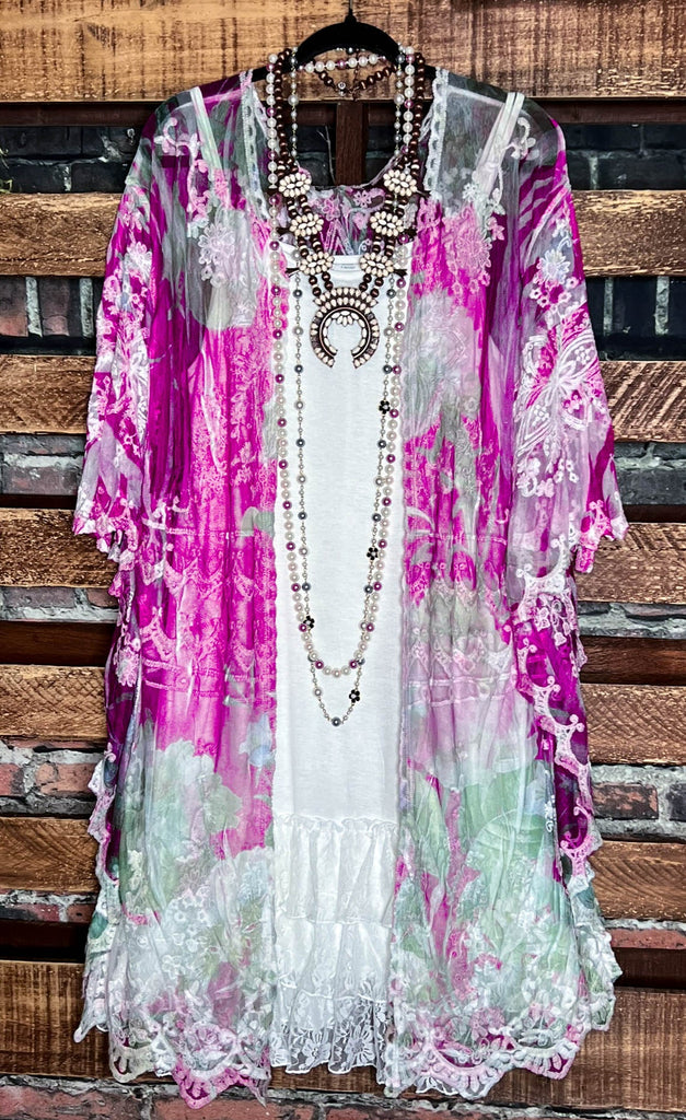 Sweet Romance Lace Duster Kimono Wine & Multi-Color