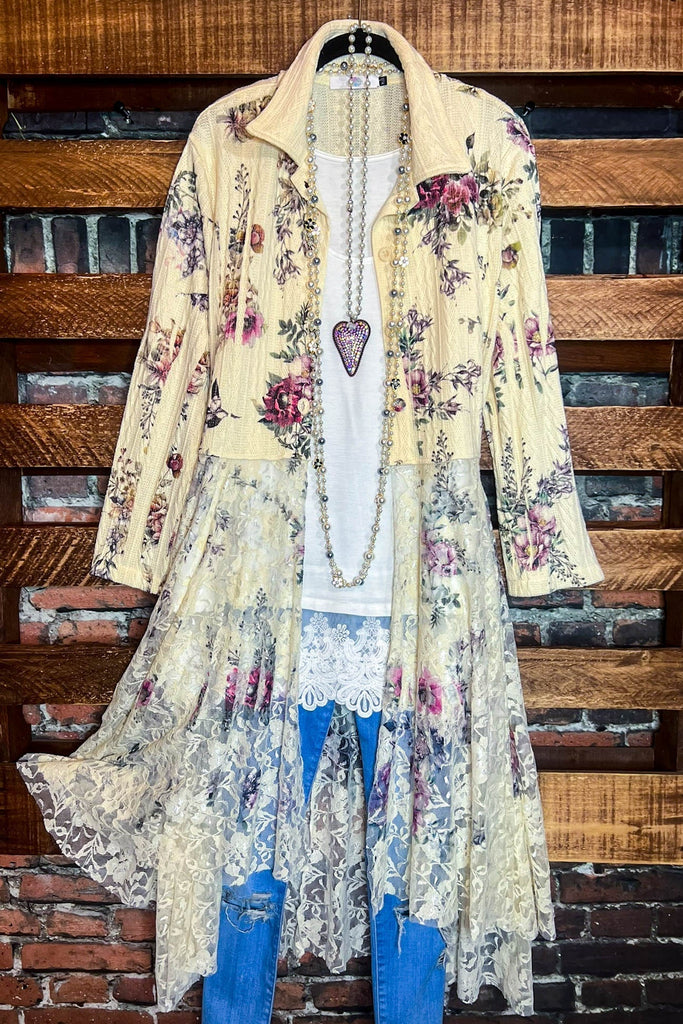 LOVE OF MY LIFE FLORAL LACE CARDIGAN JACKET IN MULTI-COLOR