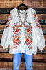 Give Me Good Times Boho Ivory Embroidered Floral Tunic