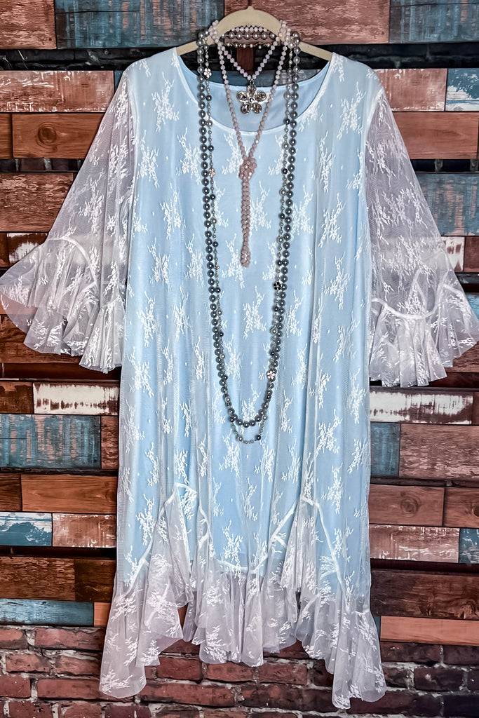 Moments To Treasure Blue & White Lace Dress (