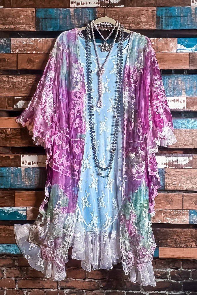 Sweet Romance Lace Duster Kimono Wine & Multi-Color