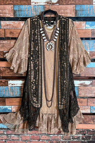 RUSTIC BEAUTY LACE JACKET CARDIGAN NATURAL & RUST