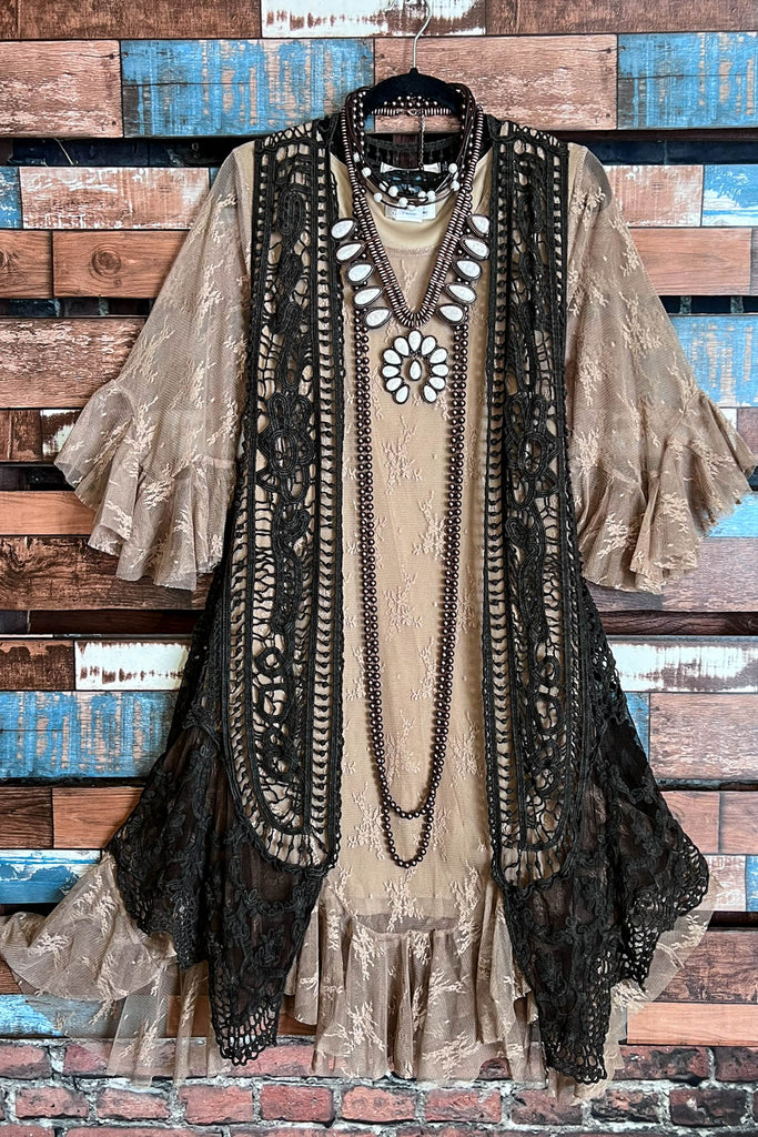 BEAUTIFUL LIKE ANGEL BROWN LACE & CROCHET VEST