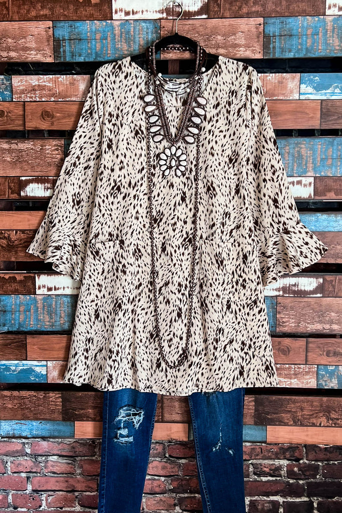 ALWAYS STUNNING ANIMAL PRINT TUNIC POCKETS IN BEIGE & BROWN