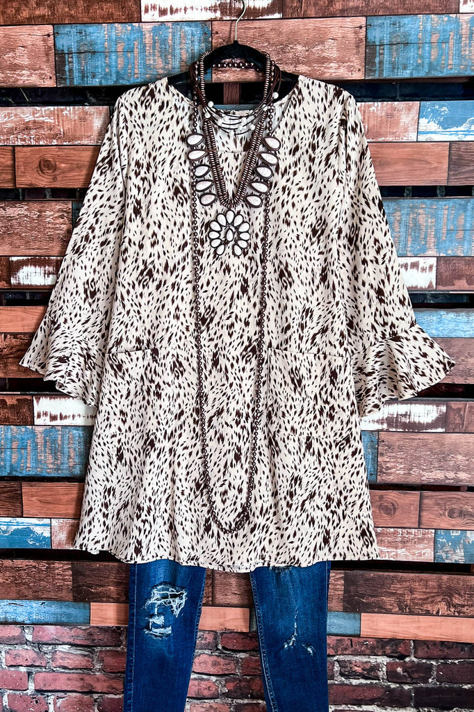 ALWAYS STUNNING ANIMAL PRINT TUNIC POCKETS IN BEIGE & BROWN