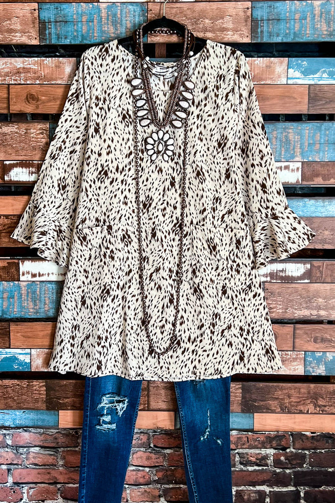 ALWAYS STUNNING ANIMAL PRINT TUNIC POCKETS IN BEIGE & BROWN