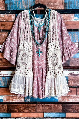 VINTAGE ANGEL PRETTY BROWN LACE KIMONO CARDIGAN