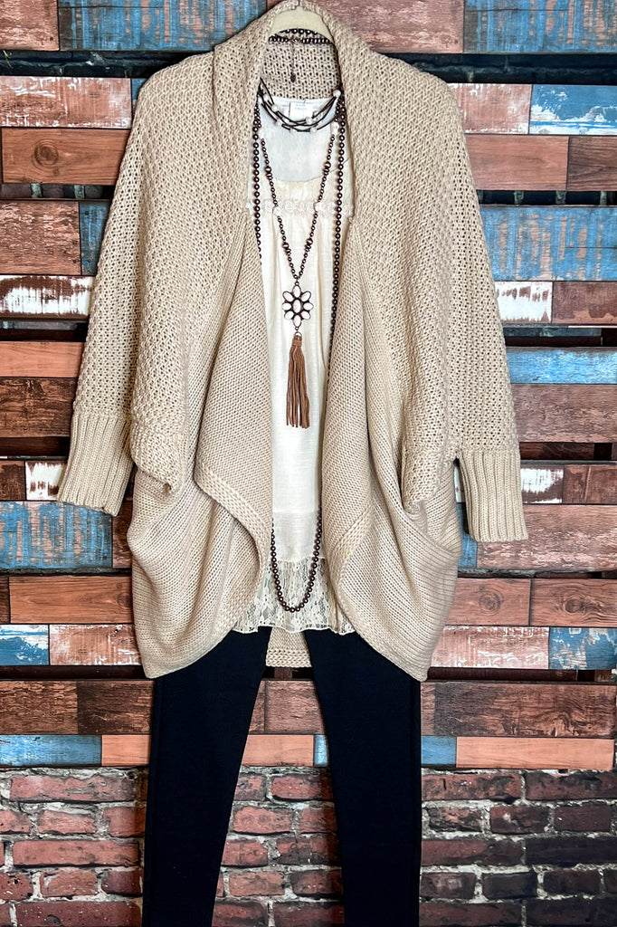 COZY CHARM TO GO IN STYLE CARDIGAN IN BEIGE