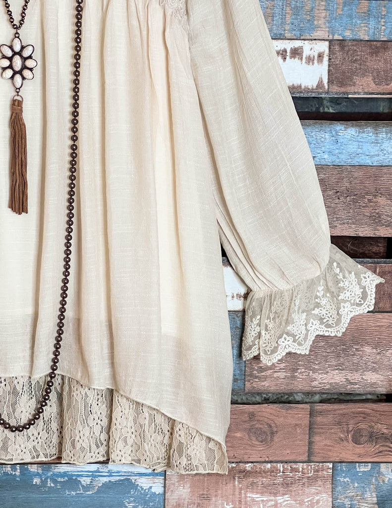 FOREVER ROMANCE BEIGE LACE BLOUSE