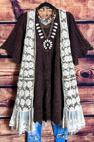 Le Bohemian Heart & Soul Oversized Maxi Kimono in Brown