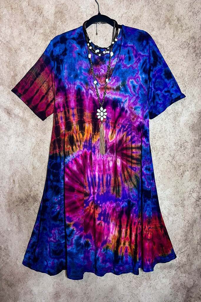 ALL FOR THE BEST TIE DYE DRESS IN PURPLE & MULTI-COLOR