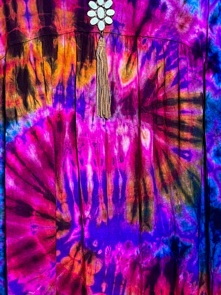 ALL FOR THE BEST TIE DYE DRESS IN PURPLE & MULTI-COLOR