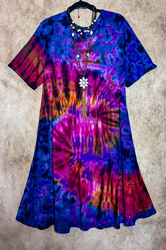 ALL FOR THE BEST TIE DYE DRESS IN PURPLE & MULTI-COLOR