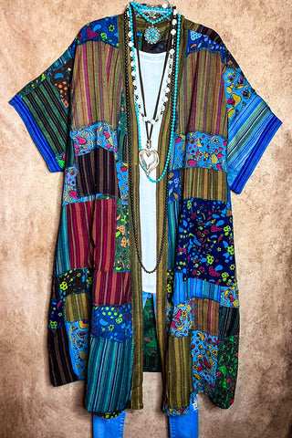 Half Moon Bay Patchwork Art Kimono Multi-Color