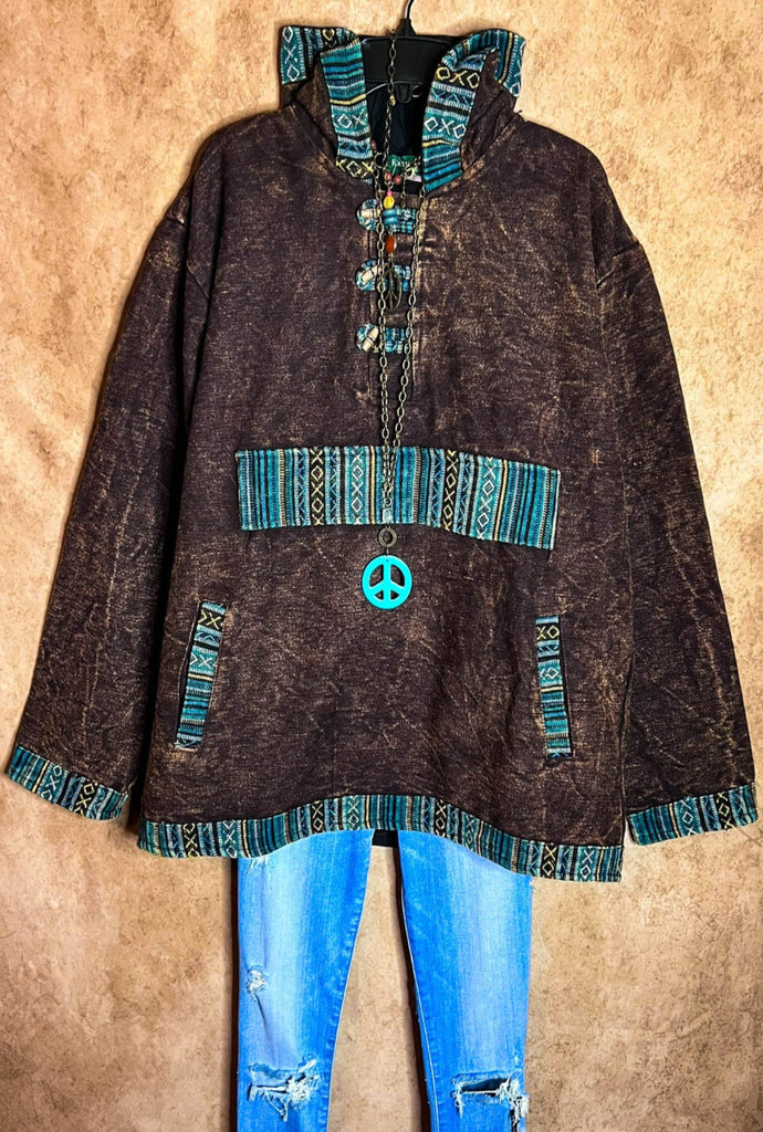 BOHO BROWN HOODIE SWEATER 100% COTTON