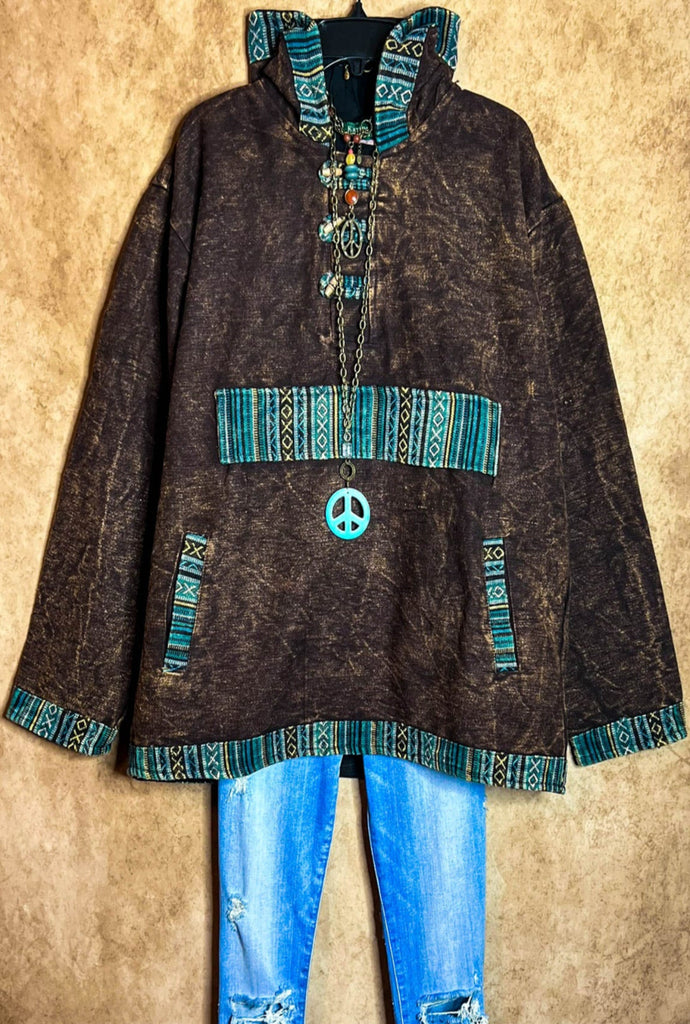 BOHO BROWN HOODIE SWEATER 100% COTTON