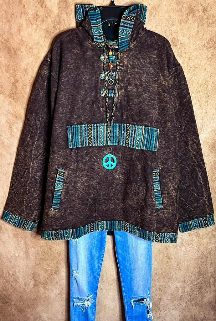 BOHO BROWN HOODIE SWEATER 100% COTTON