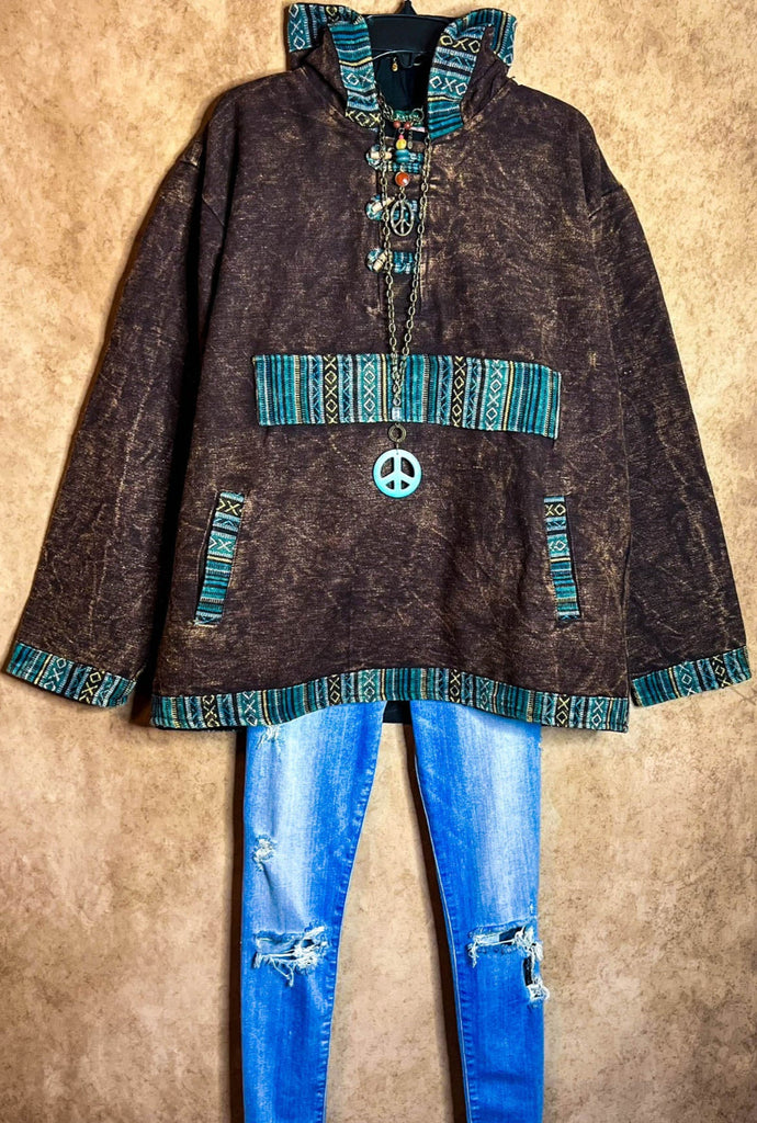 BOHO BROWN HOODIE SWEATER 100% COTTON