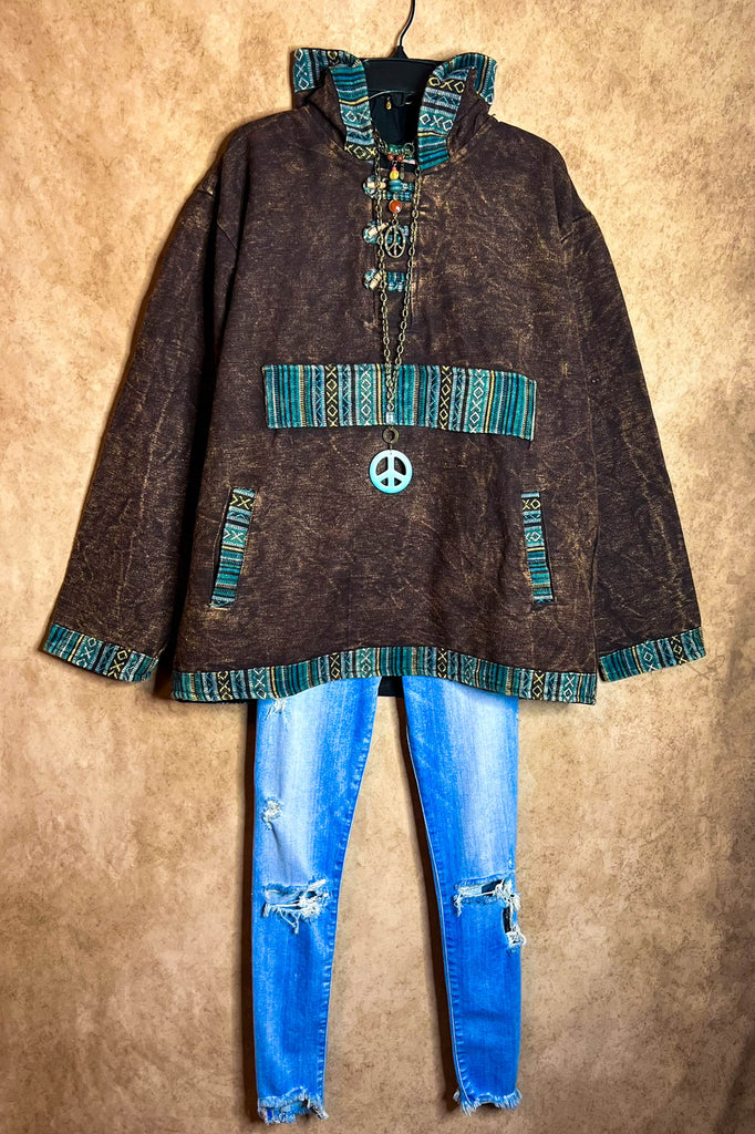 BOHO BROWN HOODIE SWEATER 100% COTTON