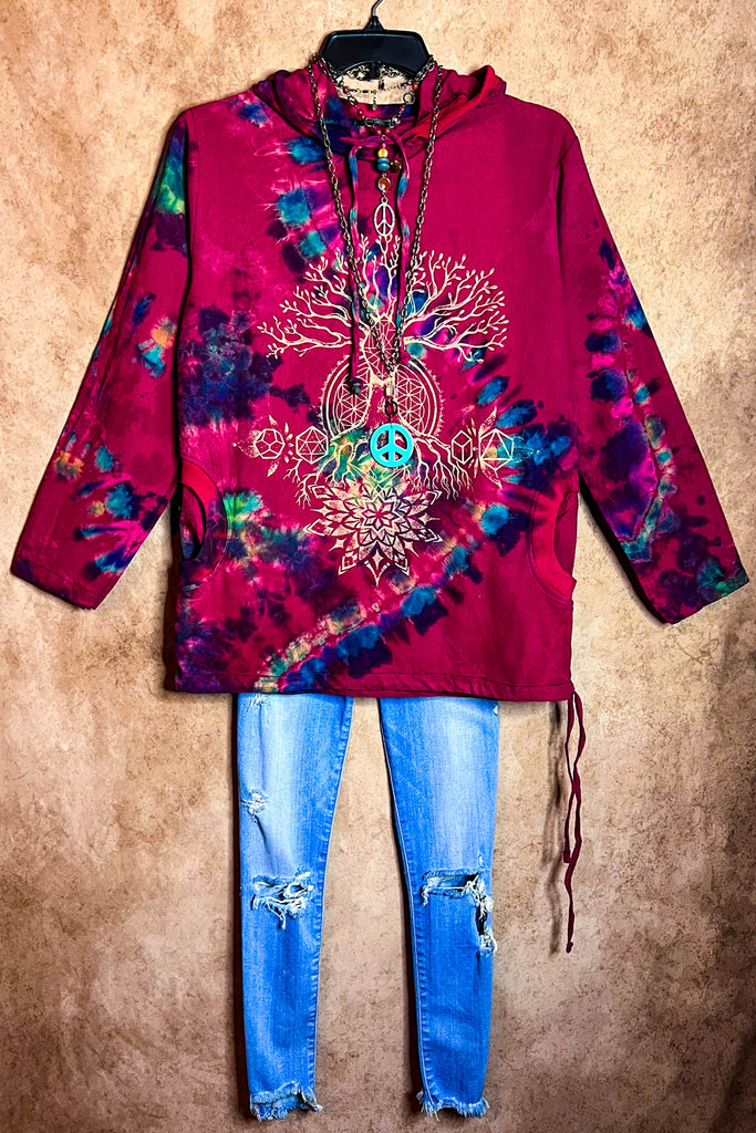 The Tree of Life Hoodie Sweater 100% Cotton in Red