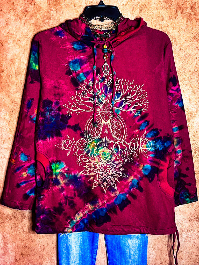 The Tree of Life Hoodie Sweater 100% Cotton in Red