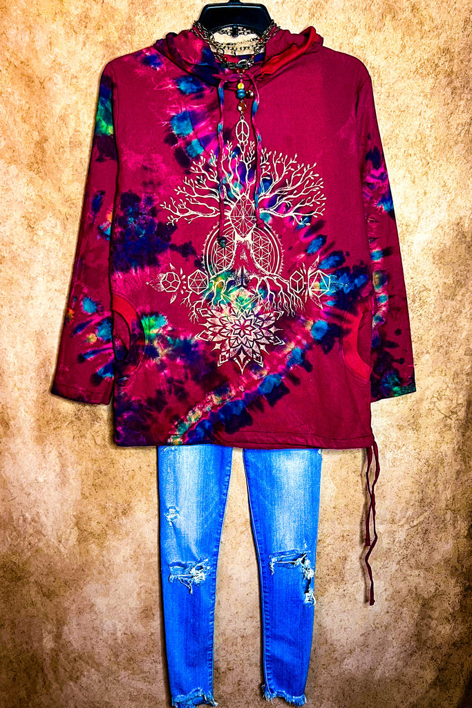 The Tree of Life Hoodie Sweater 100% Cotton in Red