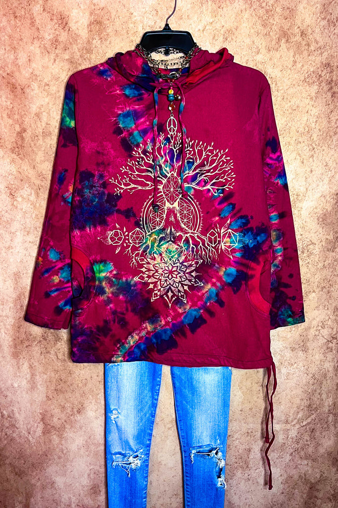 The Tree of Life Hoodie Sweater 100% Cotton in Red