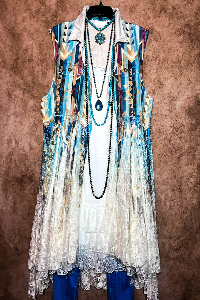 Nashville Diva Teal Lace & Suede Vest