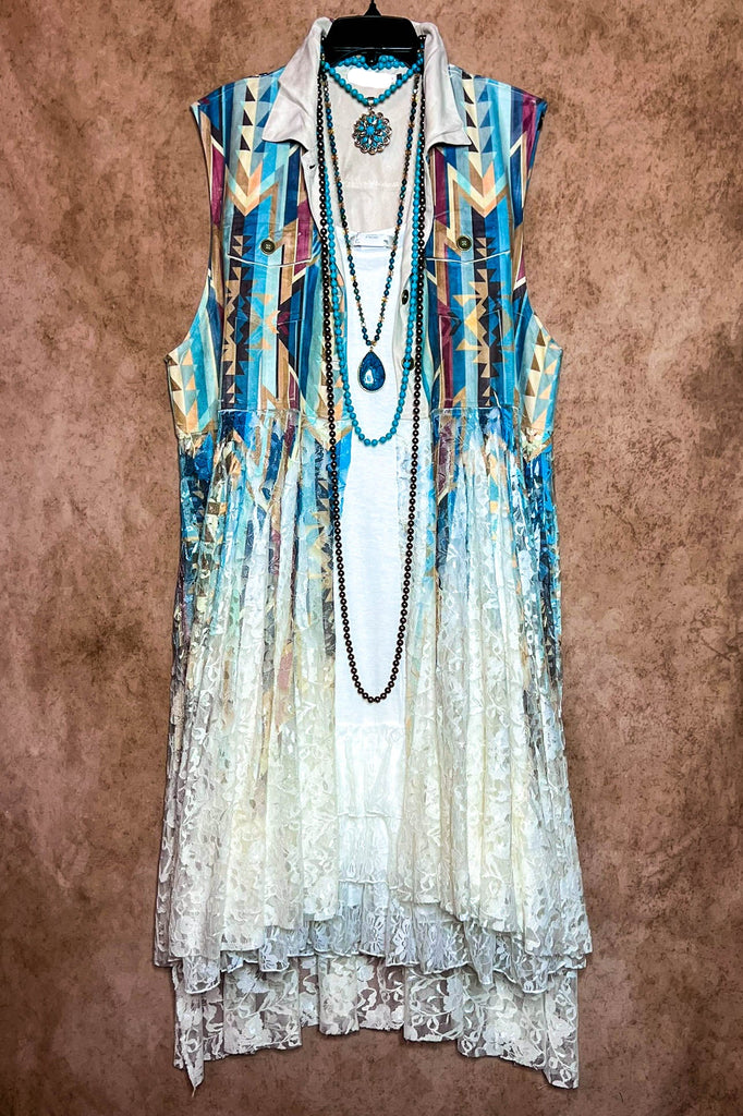 Nashville Diva Teal Lace & Suede Vest