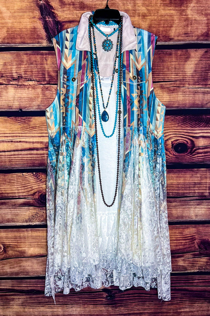 Nashville Diva Teal Lace & Suede Vest