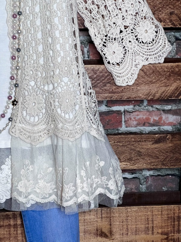 INSPIRED BY ENCHANTING BEIGE LACE & CROCHET CARDIGAN