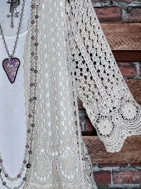 INSPIRED BY ENCHANTING BEIGE LACE & CROCHET CARDIGAN