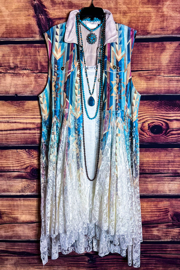 Nashville Diva Teal Lace & Suede Vest