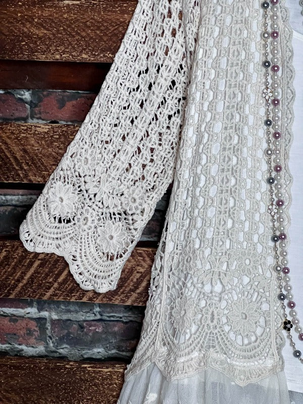 INSPIRED BY ENCHANTING BEIGE LACE & CROCHET CARDIGAN