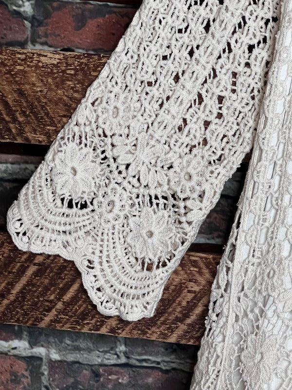 INSPIRED BY ENCHANTING BEIGE LACE & CROCHET CARDIGAN