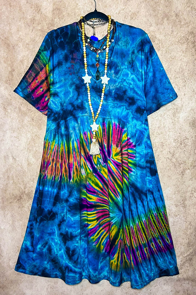 ALL FOR THE BEST TIE DYE DRESS IN TEAL & MULTI-COLOR